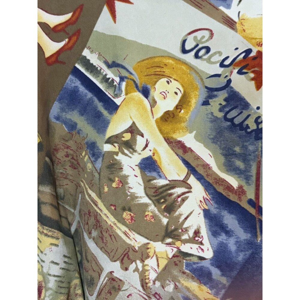Y2K Kate Hill Blouse 3X Travel Trains Planes 1920s Graphic Lagenlook 100% Silk - Picture 4 of 10